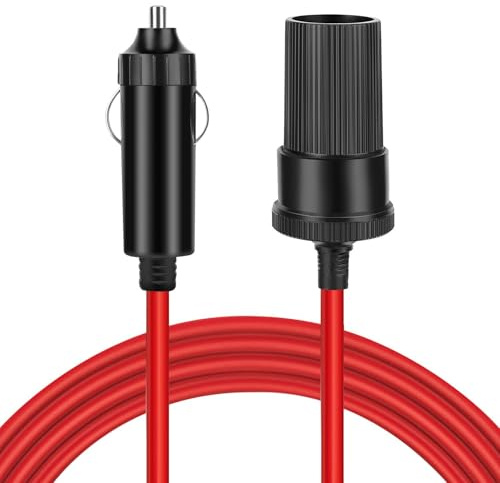 TNP Kfz Zigarettenanzünder Verlängerungskabel - 3m, 12V/24V Auto Verlängerung Kabel für Zigarettenanzünder-Buchse, mit 5A Sicherung, Steckdosenadapter, Vollgummileitung mit Stecker auf Buchse, rot