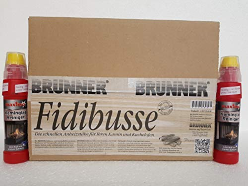 Fidibusse Brunner Ofenanzünder Grillanzünder Anzünder 350 Stück + Kaminglas Reiniger 2 Flaschen á 200ml