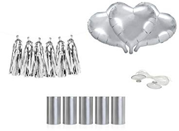 PartyDeco Herz-Auto-Deko-Set silber Hochzeit Party Familientreffen
