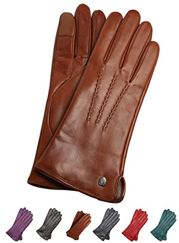 AKAROA ESTD 2019 Lederhandschuhe Damen ANN, Touchscreen Funktion, italienisches Leder, recyceltes Strickfutter aus 50% Kaschmir und 50% Wolle, 4 Größen S - XL, schwarz, S - 7