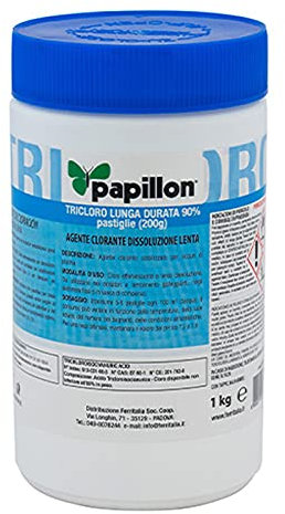 Papillon Cloro Lunga Durata 90% TRICLORO per Piscina in PASTIGLIE 20 Grammi - kg 1