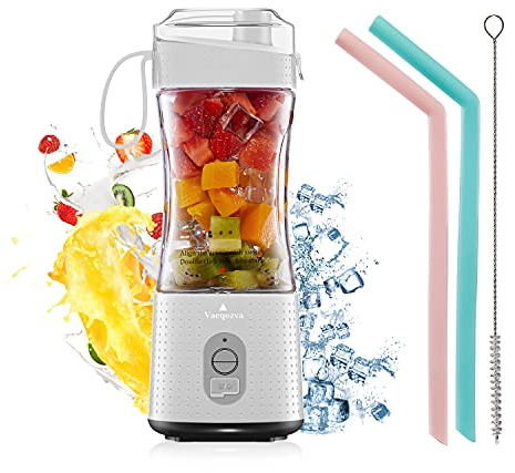 Vaeqozva Portable Blender,Personal Blender for Shakes and Smoothies,Blender Smoothie Maker USB Rechargeable with 6 Blades,380ml Mini Juicer for Travel Sports Office Kitchen,White