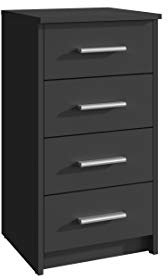 MATKAM Kommode Bodo 4S mit Vier Schubladen, H/B/T 75 x 40 x 35 cm, Griffe in Metall-Optik, Führungsschienen aus Metall (Schwarz)