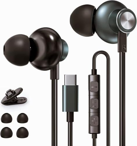 Auriculares USB Tipo C In-Ear con micrófono Control Remoto de Volumen de Auriculares con Cable Compatible con Huawei Samsung Xiaomi más Dispositivos de Interfaz Tipo C (Black)