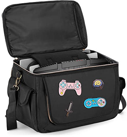 Trunab Gaming Console Bag Compatible with PS5/PS4/Xbox One, Protective Travel Carry Case for Controllers, 15.6” Laptop, Monitor, Headsets, Gaming Discs, Charger, etc. - Patented Design