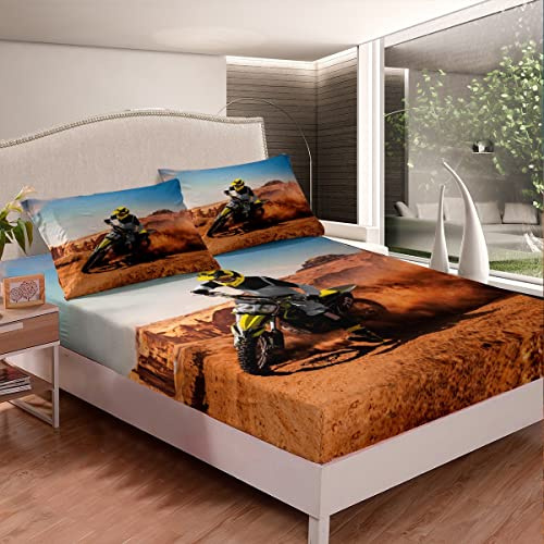 Juego de sábanas para bicicleta de suciedad, juego de ropa de cama para deportes extremos, para niños, niñas, adolescentes, motociclistas, motocross, ilustración, funda de cama, 3 piezas, tamaño King