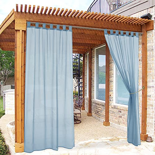 RYB HOME Sheer Curtains Waterproof - Detachable Tab Top Semi Transparent Patio Curtain with 1 Free Rope, Privacy Thermal Drapes, Easy Hanging for Outdoor Living Space, 54 Wide, 96 Long, Navy Blue