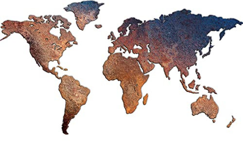 Giallobus - WELTKARTE - INDUSTRIELL - KUPFERKORROSION - MDF HOLZWANDDEKORATION - MODERNE GEMÄLDE BLEIBE - 130x72 CM