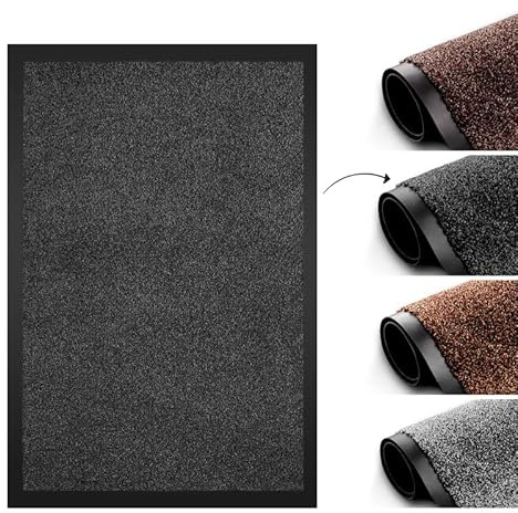 TradeXone Door Mat Non-slip Mats-Stain-Resistant Entrance Rug- Heavy Duty Washable Door Mats Indoor- Dirt Capture, Super Absorbent, Soft Feel Polyester Door Mats Outdoor (90cm x 150cm, Anthracite)