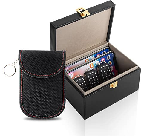Nestling Keyless Go Schutz Autoschlüssel Box, Faraday Box für Autoschlüssel, Große RFID Blocker Box mit 2 Autoschlüssel Schutz Keyless Faraday Tasche, Diebstahlsicherungs Keyless Go Schutz Box