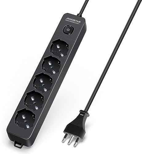 Aigostar Multipresa Ciabatta Elettrica a 5 Posti Presa con Interruttore, 250v/3680W Cavo 5m. Nero