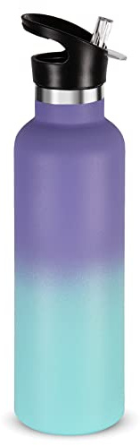 Volhoply 750ml Bouteilles D'eau en Acier Inoxydable avec Paille, Bouteille Isotherme à Double Paroi Avec Couvercle Sans BPA, Bottle Réutilisable en Métal pour École, Sport, enfant, Cadeaux