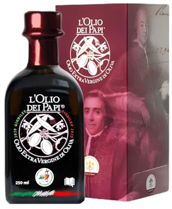 L'Olio dei Papi 100% Huile d'Olive Extra Vierge Italienne extraite à froid des oliveraies centenaires des anciennes terres des Papes 0,25 LT (étui)