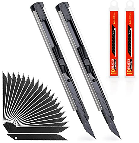 EHDIS 2 Stück Cuttermesser 9mm mit 20 Abbrechklingen, Profi-Cuttermesser aus Metall, mit automatischer Verriegelung, für präzises Schneiden, Silber