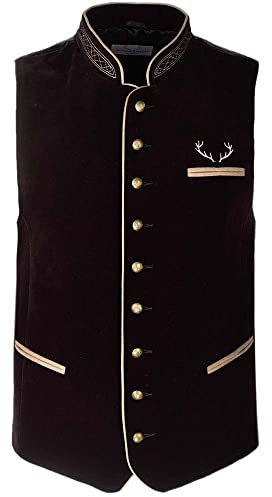 Goldschmidt Trachten Trachtenweste Tim | Weste aus Samt | Gilet Herren schlicht schwarz | Gr. 52