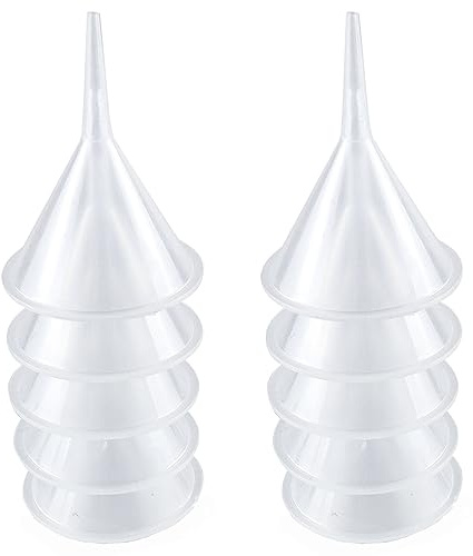 Biokany Mini imbuto, 10 imbuti da cucina, piccoli imbuti in plastica a collo stretto, strumento di riempimento per bottiglie da laboratorio, pittura con sabbia, profumo, spezie, polvere, olio