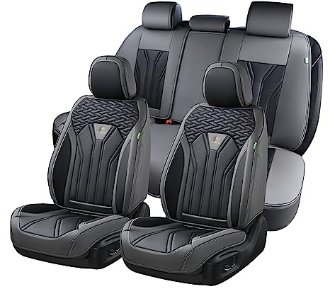 FLORICH Leather Seat Covers, Seat Covers Full Set, Car Seat Protectors 5 Seats, Automotive Seat Covers Fit for Most Cars Trucks SUV- Gray&Black