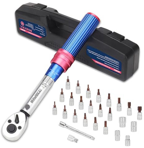 Inwell Juego de 27 llaves dinamométricas para bicicleta de 1/4 pulgadas | Llave dinamométrica ajustable | 10-90 pulgadas/libras (1-10 Nm) | Para bicicleta, montaje de alcance, armería y mantenimiento
