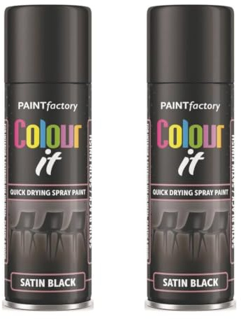 YSAMAX 2pc Satin Black Spray Paint, Multipurpose Aerosol Paint, Quick Drying Black Paint for Wood, Metal, Indoor & Outdoor Surfaces (250 ml)