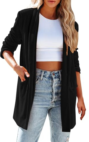 Womens Long Velvet Cardigan Jacket Open Front Plain Lapel Collar Blazer Outerwear with Pockets Vintage Duster Sweater Suit Office wear