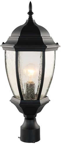 Outdoor Post Light, 21 Inch Aluminum Outside Post Lantern, Waterproof Exterior Lamp Pole Lantern Head with Seeded Glass, Matte Black Column Lights for Patio Garden Walkway Landscape E26 Base Max 100W