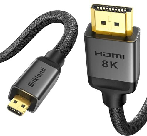 Silkland Cable Micro HDMI a HDMI 0.3M, [8K@60Hz, 4K@120Hz] de Nailon Trenzado, Admite 48Gbps, HDR y eARC Compatible con Raspberry Pi 5, 4, Cámaras, Hero, Portátiles y Televisores
