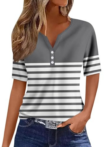 LSAltd Bluse Damen Sommer Oberteil Damen Sommer Generic Blusen & Tuniken Für Damen Tanktops Frauen Tunika Damen T Shirt Damen Musselin Bluse Damen Opus Damenmode Blusen Damen Sommer（3-Gray,XXL）