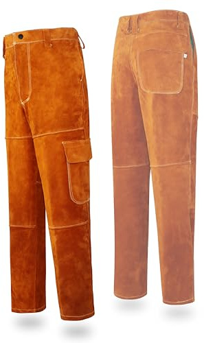 ONETIAN Pantalon de Protection en Cuir pour soudage, résistant à la Chaleur et aux Flammes, Protection Robuste pour Les tâches industrielles (2XL)