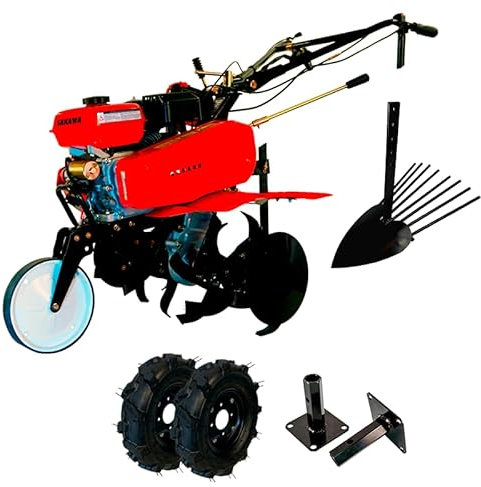 SAKAWA Motoazada 7CV Arranque Electrico + Ruedas 400x8 + Mangones + Arrancapatatas + Asurcador