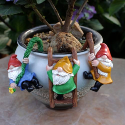 Limbing Gnomes Ornaments for Garden Flower Pot 3pcs Naught Hanging Gnome Figurines Flower Pot Hugger Funny Climbing Gnomes Garden Statue Resin Sculpture (3pcs Set)