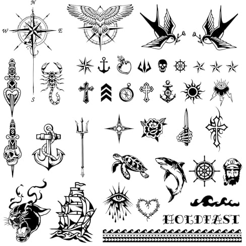COLOFALLA 3 Blätter 90+ Temporäre Tattoos - 2 Wochen Schriftzug zum Aufkleben, Fake Klebetattoos, Kleine Mustern, Coole Motive für Männer Frauen (C)