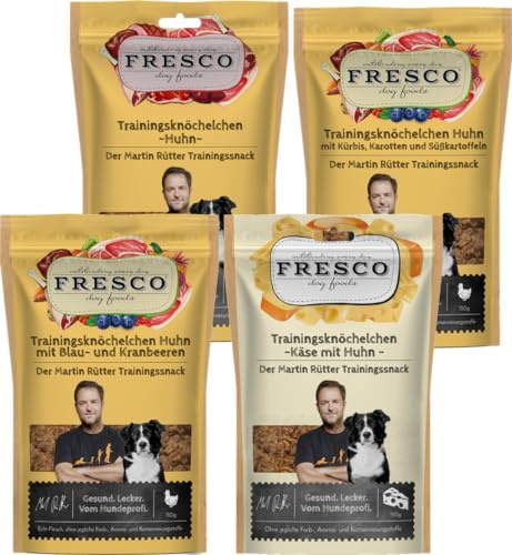 Fresco Martin Rütter Trainingsknöchelchen Probierpaket Huhn | 4 x 150g | Natürlicher Monoproteinsnack | Leckerer Snack für Hunde