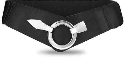 VONMELLI VOMELLI Breiter Elastischer Taillengürtel Damen - Vintage Stretchgürtel Hüftgürtel mit Silberschnalle für Kleid Schwarz M