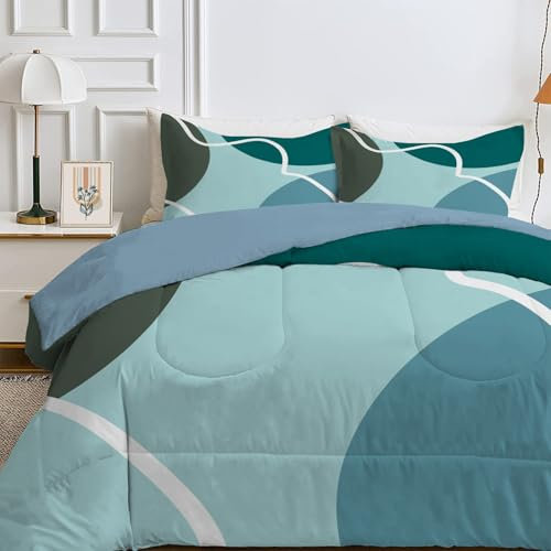Qiwagu Bettdecke 135x200 4 Jahreszeiten, Wende Böhmen Steppdecke Waschbare, Bettdecke ohne Bezug Nutzbar, Leicht Weiche Schlafdecke 200GSM, Ganzjahresdecke Blau Grün mit 1 Kissenbezug (ohne Kissen)