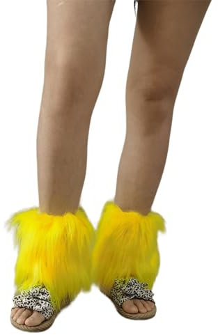 KUAIYIJU 1 Paar Damen-Beinstulpen im Vintage-Stil, warm, pelzig, hellgelb, flauschig, Harajuku-Stiefelmanschetten, lange Socken für Wintertage, gelb, B20