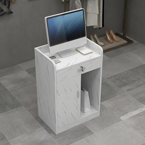 Rezeptionstheken, Empfangstheke kosmetikstudio, Rezeptionstrese mit Stauschrank und 1 abschließbaren Schublade, Laden-Theke, Verkaufstheke für Lobby Shop Büro 24×16×36in, Marmoriert