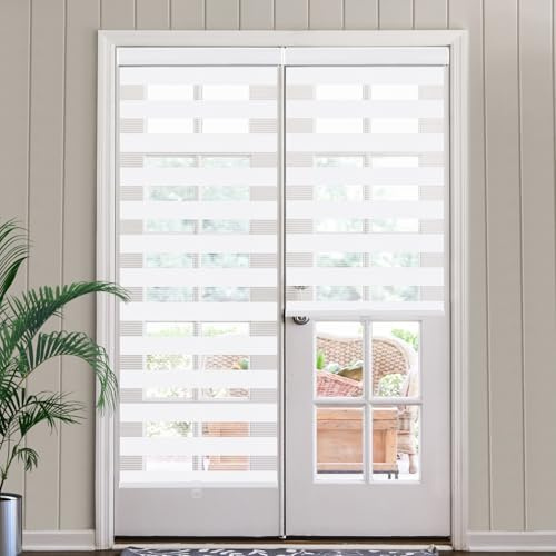 SEEYE Cordless Zebra Blinds for Window & French Door, Free-Stop Roller Window Shades with Valance, 34 W x 90 H, Light Filtering Sheer Blinds & Shades, Easy to Install, White
