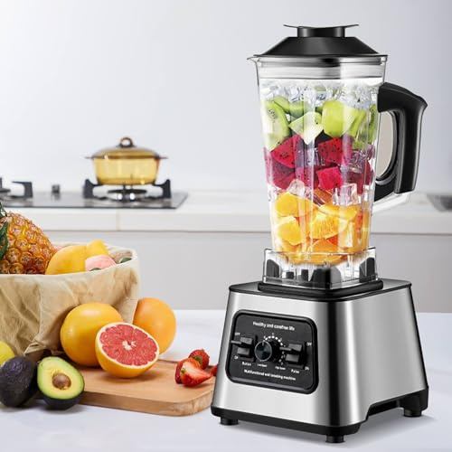 2-En-1 Blender Mixeur 6000W, 2.5L Professionnel Blender Smoothie, Mixeur Haute Vitesse Sans Bpa, 8 Vitesses, Avec 4 Lames, Pour Glace PiléE, Jus, Smoothie, Fruits, LéGumes, Noix
