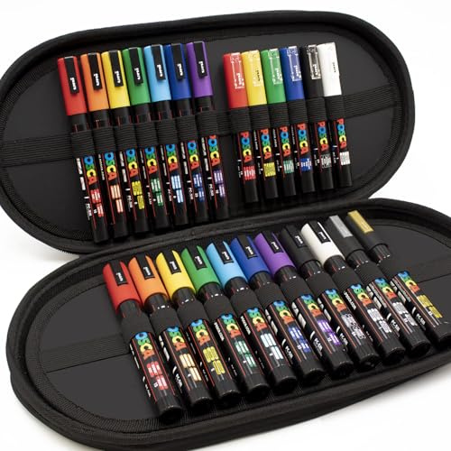 Posca Permanent-Marker auf Wasserbasis, PC-1M / PC-3M / PC-5M Spitzen, für verschiedene Oberflächen geeignet, Geschenketui mit 24 Stiften (unverzichtbares Set)