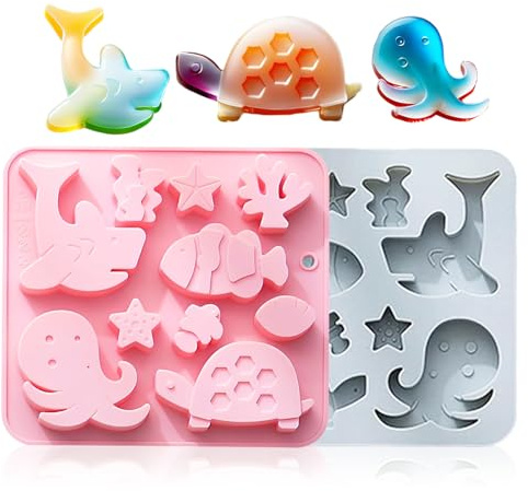 Honicemar 10 Löcher Meereslebewesen Silikonform, 2 Stück Cartoon Tier Schokoladenformen Pralinenform Antihaft Flexible Silikon Form für Kuchen Gelee und Mousse, Ideal für DIY Projekte in der Küche #1
