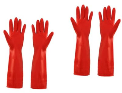 Baluue 2 Paar Scheuerhandschuhe Für Geschirr Küchenreinigungshandschuhe Latex-spülhandschuhe Haushaltshandschuhe Rot