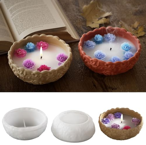 Yalulu Bowl Resin Mold Silicone Tray Molds, Round Candle Jar Silicone Mold, Flower Pots Molds Concrete Storage Bowl Molds Resin Candle Tray Mould
