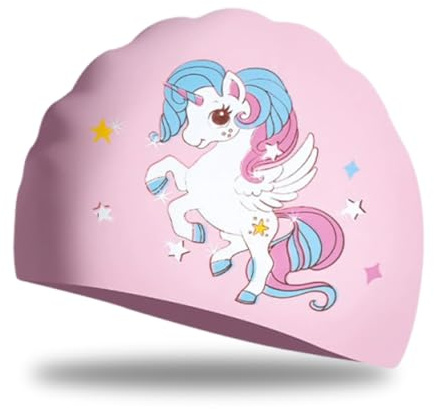 LQIOACU Bonnet de Bain Enfant, Bonnet Piscine Enfant, Bonnet de Piscine Enfant, Bonnet de Piscine Fille, Licorne, 1 pièce