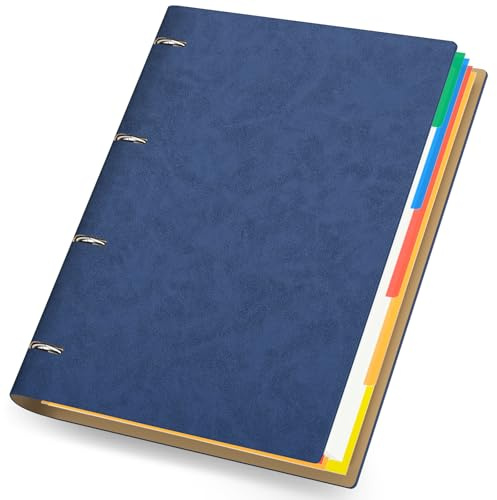 Yarotm A4 Refillable Notebook - 1PC 8.3 x 11.7 inch 4 Ring Binder A4 with 100GSM 7mm Lines Paper Inserts - 150 Sheets Dark Blue PU Leather Hardback Notepad with Dividers for Journals, Notes Writing
