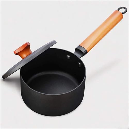 CHFYIJYHM Pentola per il latte con manico lungo Pentola piccola con coperchio Capacità sufficiente Pentole in legno non rivestito