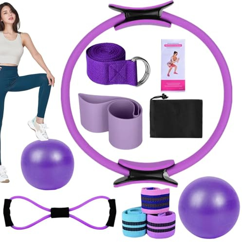 JIEBWCHA Ensembles de Yoga pour Les Femmes, Le Jeu de bagues Pilates | Kit d'anneau Pilates | Ceinture Extensible, Accessoires d'entraînement, équipement de Maison Multifonctionnel pour Gymnase,
