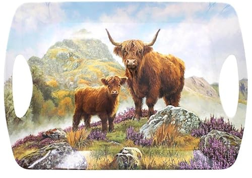 The Leonardo Collection Highland Cow - Bandeja Grande Macneil Studios para Cocina y hogar, Bandeja Antideslizante para Servir Alimentos, Bandeja de Servir para Almuerzo y Cena, bandejas de plástico