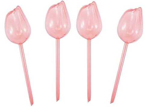 4pcs Tulip Shape Automatic Watering Spikes – PVC Plastic Self-Watering Drippers for Potted Plants – Garden Tools for Lazy Watering – Ideal for Roses, Succulents & Home Gardening