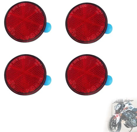 WLICCHS 4 pieces diameter 60 mm bicycle reflector motorcycle reflector E4 round, red, round, mini cat eyes, self-adhesive