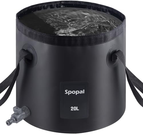 Hopfällbar hink, [20L- med vattenkran] Spopal Outdoor hopfällbar hink, Lätt att dosera vatten, hopfällbar skål, Bärbar vattenhink, för camping, fiske, resor, trädgård, fest, camping